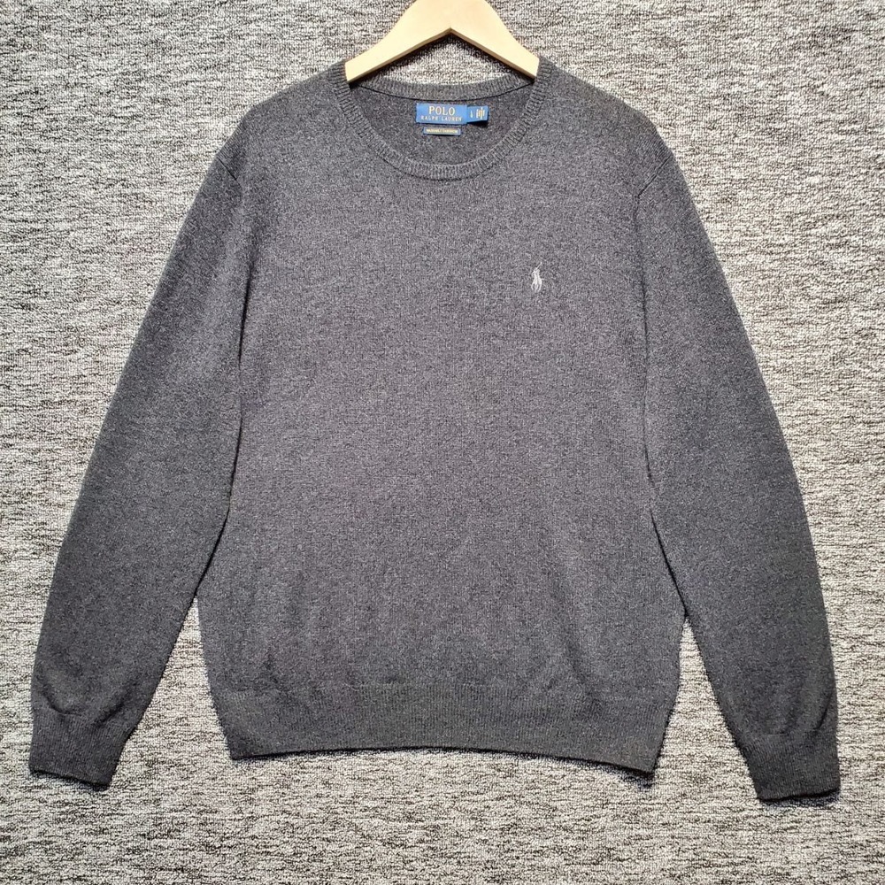 Polo Ralph Lauren Cashmere Sweater Mens Large Gray Crewneck Washable Luxury